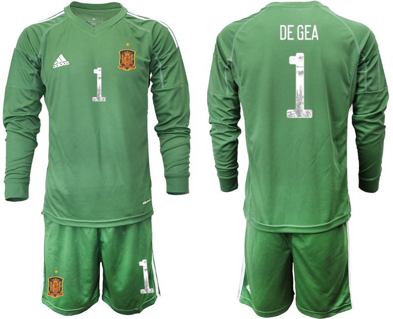 Men 2021 World Cup National Spain army green long sleeve goalkeeper #1 Soccer Jerseys